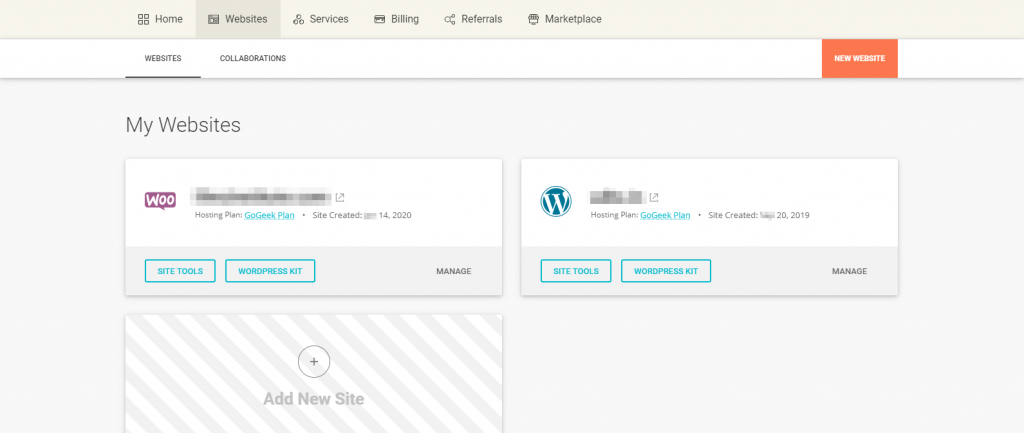siteground website dashboard