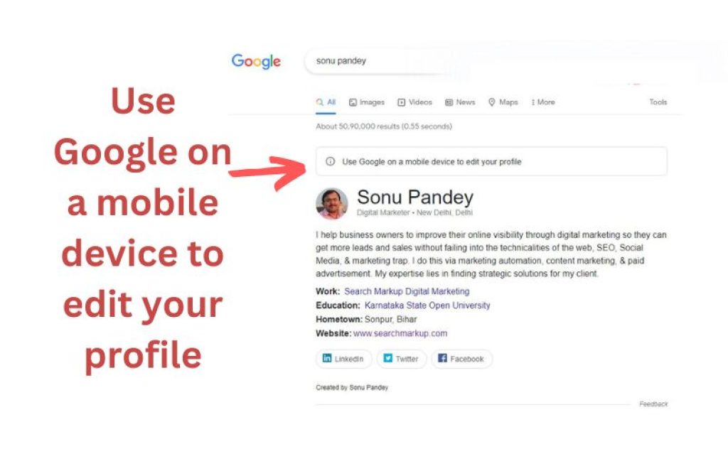 Use Google on a mobile device to edit your profile 